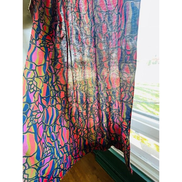 Vintage 70s curtain, orange, pink, blue, green abstract print, price per panel - Picture 3 of 13